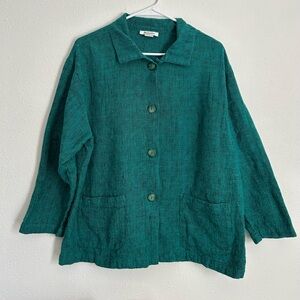 Vintage Chore Jacket Loose Fit Tweed 100% Cotton Emerald Teal Green Women’s Sz S
